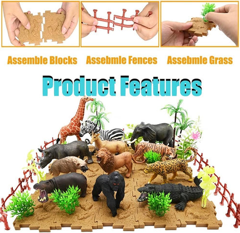65PCS Safari Animal Figurines Toy Set, Realistic Jungle Zoo Figures for Kids Ages 3-8