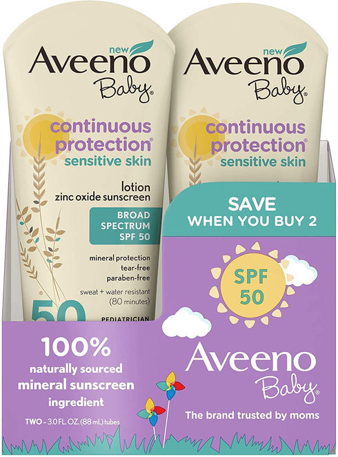 Aveeno Baby SPF#50 Continuous Protect Lotion Sensitive 3 Ounce (88ml) (Pack of