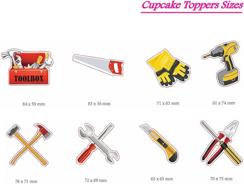 The DaPai 24 Pack Toolbox Hammer Tools Themed Cupcake Toppers Cake Decorations Handyman Plier Screwdriver Drill Wrench