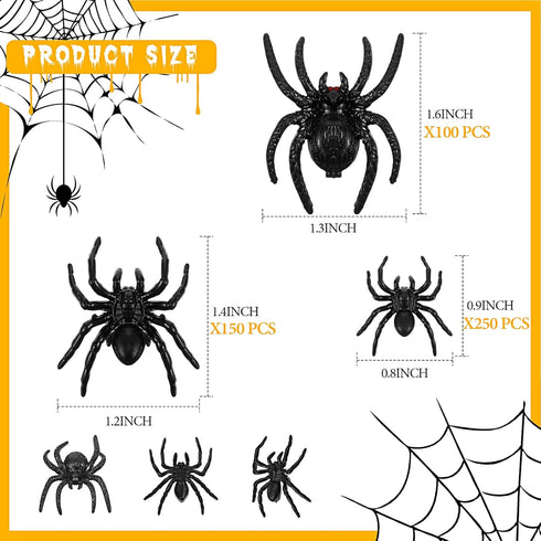 3 Size Mardi Gras Black Plastic Spiders, Realistic Fake Spiders for Carnival Party Prank Props and Decorations
