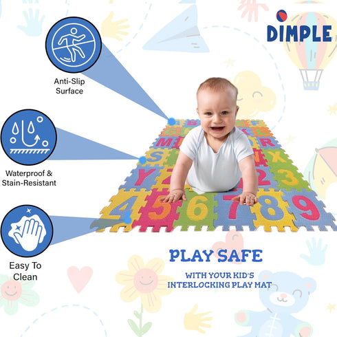 (72 6.25 6.25 Inches (2 Pack 36) DIMPLE Kids Foam Play Mat Pieces Total) x Interlocking Alphabet and Numbers Floor