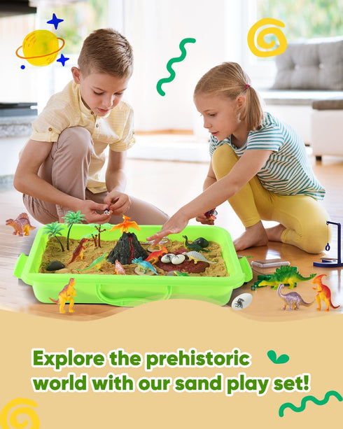 sikmcle 3-6+ Dinosaur Sensory Bin Toy for Kids Dinosaur Toys and Play Sand Kit for Boy Sensory Bin Filler and Toddler