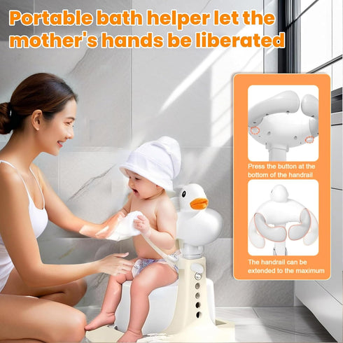 VEAREAR Foldable Baby Bathtub with Shower Rack, Anti-Slip Base Portable Toddler Bath Stand Duck Design, Adjustable Baby
