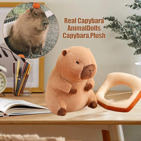 Capybara Plush Toy Pillow with Wearable Bread, 12" Cute Capybara Stuffed Animal, Soft Capybara Plushie Toy Doll Pillow for Girls Boys Kids, Stuffed Capybara Toy Birthday Decorations Gifts