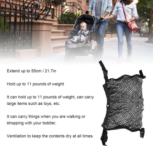 Stroller , Adjustable Stroller Storage Bag, Polyester Net Mesh Hanging Bag, Extra Large Storage Space, Caddy