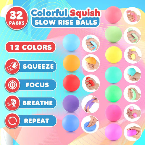 32Pcs Slow Rising Stress Balls Bulk, Classroom Prize Party Favors Bulk Toys, Goodie Bags Stuffer for Kids, Dough