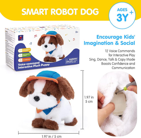 12 Commands, 3+ hahaland Robot Dog Realistic Interactive Plush Kids Toy Voice Controlled Talking Acts Like a Real Puppy