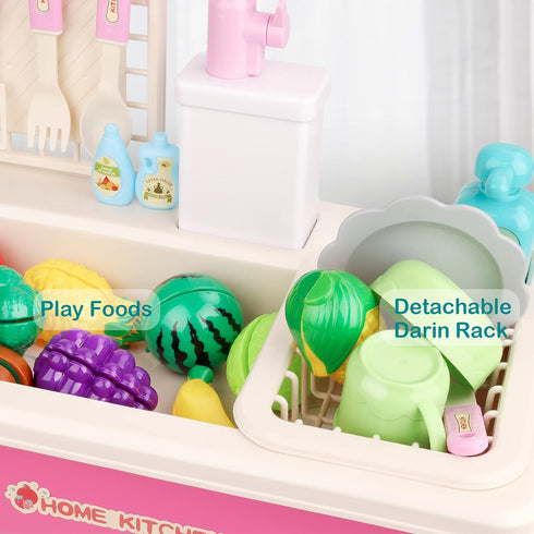 Food,44 Set 3 4 5 deAO Kitchen Toy Sink Toys with Cutting Food,Electric Dishwasher Playing Toy with Running Water, Role