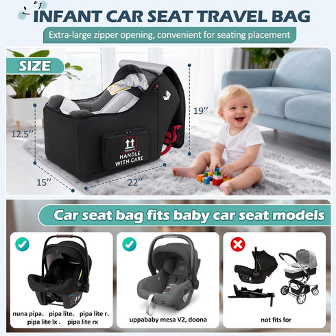 30 Backpack RAINSMORE Infant Car Seat Travel Bag for Airplane Compatible with All Nuna Pipa Car Seat and Base Chicco