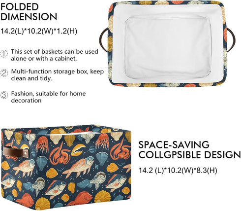 CWUPZAY 1 Pack Fish with Salmon Storage Basket Canvas Fabric Collapsible Storage Bins Box Organizer Waterproof for Home