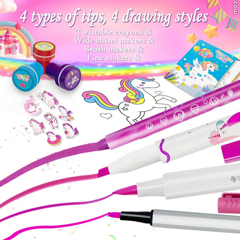 56 4-6-8 4-8 56) weirtoya PCS Washable Scented Markers with Glitter Pencil Case, Mermaid Unicorn Arts and Crafts