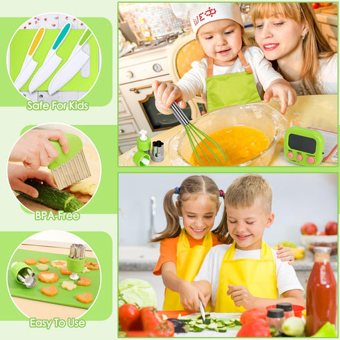 Sets 37PCS Set 3 8 Kids Cooking Real, Kids Cooking and Baking with Storage Case Timer Kid Safe Knives Cutting Board