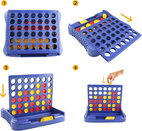 4 in a Row Game - Classic Family Fun Game with 6 Spare Discs for Kids Ages 3-12 (Blue)