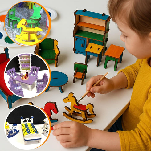 LOVEINUSA DIY Wooden Dollhouse Furniture Set, 3D Puzzle Miniature Room Accessories