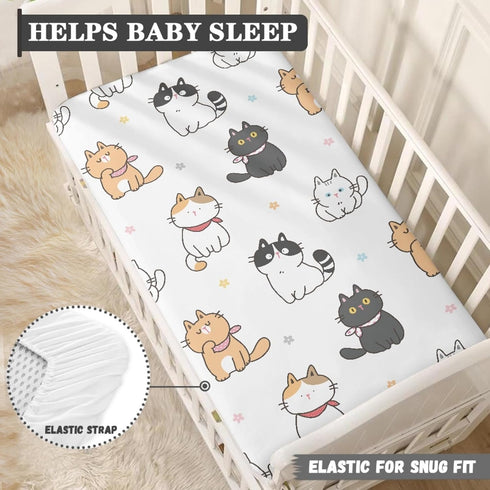 Winpema 28"x52" Cat Flower Fitted Crib Sheet Cartoon Cats Baby Crib Sheet Fit Standard Crib and Toddler Mattress,Crib