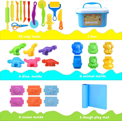 Wxqfumy Set, 31 3D Dough Tool Pcs Basic Dough Tools Kits for Kids, Dough Accessories Includes Storage Container, Mat