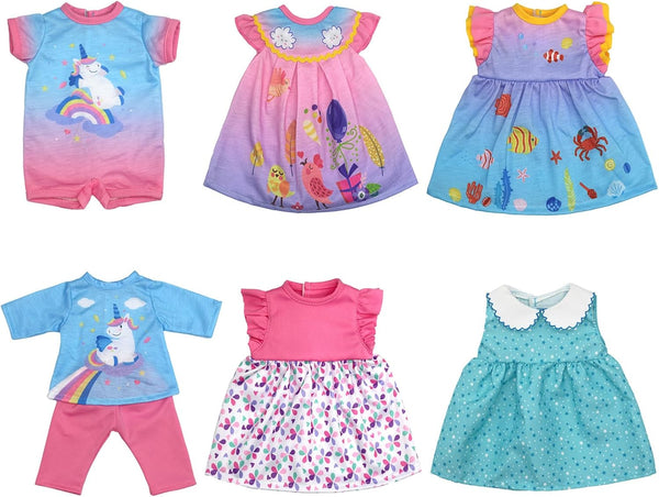 6 Pack Doll Clothes for 13-16 Inch Baby Dolls, Compatible with Toy JC, Manhattan & Doug Melissa