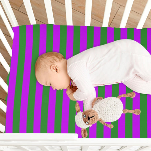 Pigsaly 27x39 Inch Crib Sheets Forest Green Purple Stripe Baby Sheet for Standard Crib Mattress Boys Girls Toddler Bed