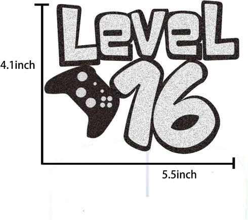 Level 16th Game Birthday Cake Topper, Video Game Boy's 16 Birthday Level Up Party Decoration Supplies