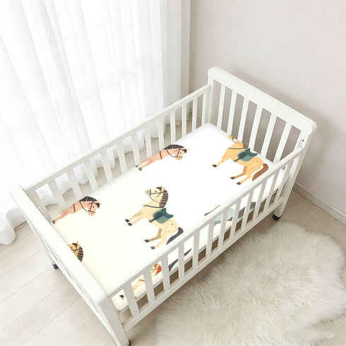 CZXW 52" 28" Colorful Horses Crib Sheets Fitted x Natural Cotton Soft & Breathable for Baby Crib Mattress