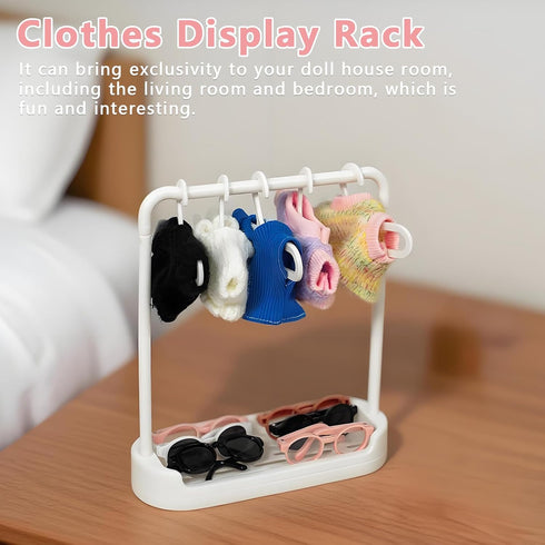 Satakara Set 2 10 Doll Clothes Hanger & Rack - Stands + Hangers, Durable Plastic Dolls Wardrobe Organizer for Dollhouse