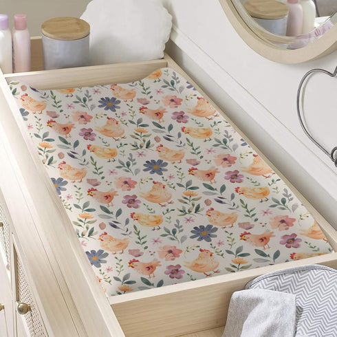 KuphiL10C Girls-16x32 Cartoon Farm Animals Chicken Flowers Floral Leaves Baby Changing Pad Cover,Unisex Farm Nursery