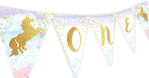Magical Unicorn Rainbow One High Chair Banner Pennant, Unicorn First Birthday Banner