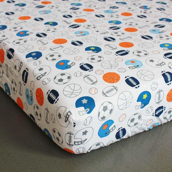 Nursery Crib Bedding Sheet for Baby Boy, Fitted Sheet with Arrow/Animal/Sports Design (Sports 1)
