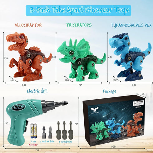 3-5, Set, 3 4 5 6 7 8 Dinosaur STEM Toys for Kids Take Apart Dinosaur Toys with Electric Drill, Educational Building
