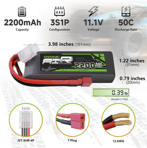 OVONIC 3S 50C 2200mAh 11.1V Lipo Battery Lipo Battery with Dean-Style T Connector for RC Airplane Helicopter Quadcopter