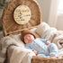 KINYFY 5.9 Inch Baby Birth Announcement Sign, Round Hello World Newborn Signs with Marker Pen and Ink Pad, Wooden