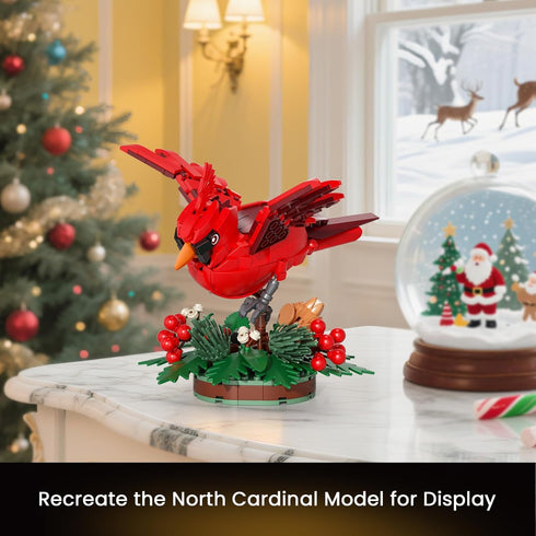 JAKI Northern Cardinal Building Kit, Red Bird with Holly Plant Botanical Collection Building Toys, Relaxing Build