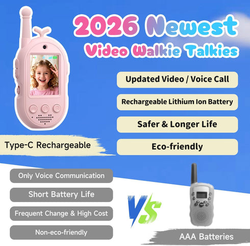 YUSSBCU 2 Pack 3-12 Upgraded Video Walkie Talkies for Kids, Rechargeable Voice/Video Call Kids Walkies Talkies, Toddler