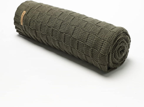LAWKUL Baby Blankets Cable Babe Checkered Soft Cuddle Newborn Infants Receiving Swaddle, Dark Green 40"x30"