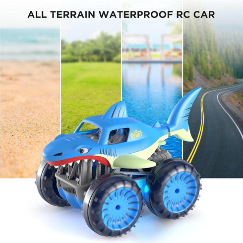 MaxTronic Remote Control Car, 2.4Ghz Amphibious RC Shark Monster Truck Toys, 4WD All Terrain for Boys Girls 3-12 Years