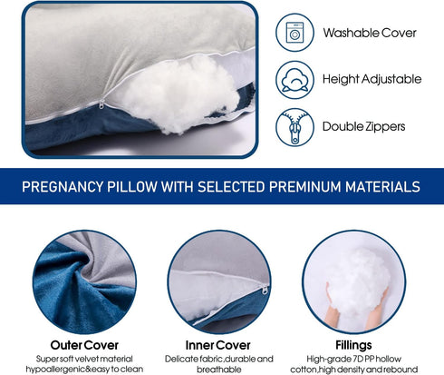 cauzyart 55 Inches Pregnancy Maternity Pillows for Sleeping U-Shape Full Body Pillow Support - for Back, HIPS, Legs