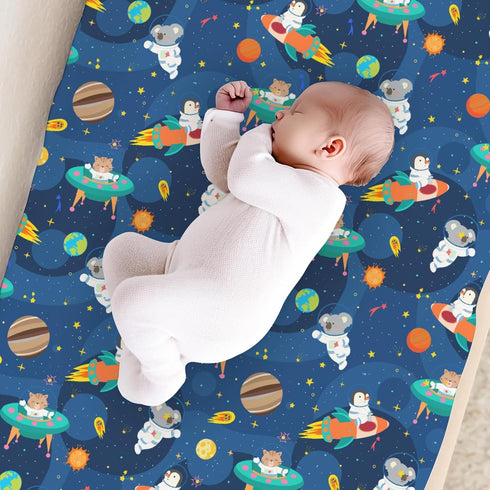 KuphiL10C Girls-16x32 Cartoon Space Animals Rockets Planets Stars Pattern Baby Changing Pad Cover, Unisex Outer Space