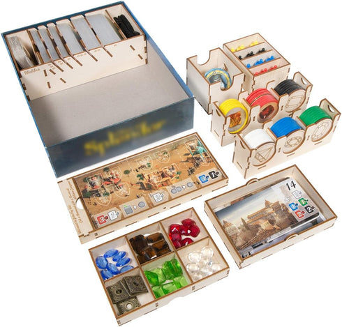 The Broken Token Board Game Organizer - Wood Storage Box Compatible with Splendor and Cities Expansion, Multiple Trays