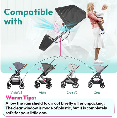 V2/Vista V3/Cruz/Cruz V2 Performance Rain Shield, Rain Cover Fits for UPPAbaby Vista/Vista Stroller, Protect from