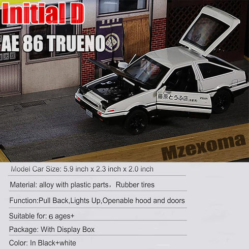 Initial D Toyota Trueno AE86 Alloy Diecast Car Model, Pull Back Sports Car Toys for Kids and Adults (Black-Type A)