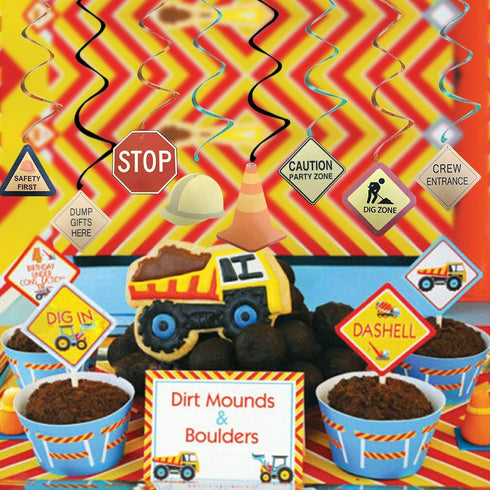 30Ct Construction Signs Hanging Swirl Decorations - Dig Zone Stop Crew Entrance Safety First Dump Gifts Here Helmet