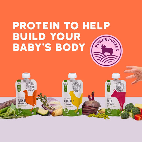 6+ Nutrient-Packed 5g 3.5 Oz, Pack 6 Serenity Kids Months Baby Food Pouches - Organic Baby Food with Protein - Savory