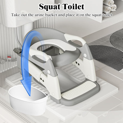 DEEKI 3 1 in Potty Training Seat with Step Stool Ladder Foldable Anti-slip Toilet Chair Potty Seat for Toddlers Kids
