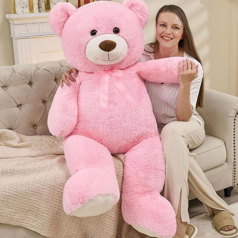 MorisMos 4 Feet Giant Pink Teddy Bear Stuffed Animal, 51.2in Large Plush for Baby Shower, Valentine's Day, Christmas,