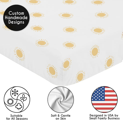 Sweet Jojo Designs Fitted Baby Crib Sheets (White and Yellow Boho Sun) for Boys or Girls, Infant Nursery, Toddler Room