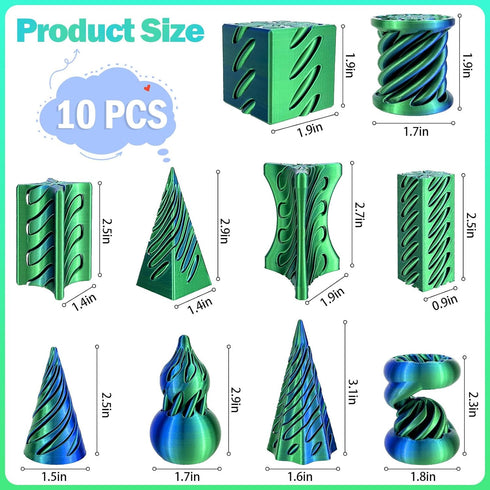 10 Pack 3D Set Printed Spiral Fidget Toys Impossible Magic Passthrough Stress Relief Toy for Anxiety