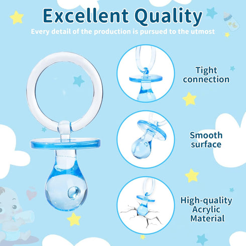Pacifiers for Baby Shower Game, 36 Plastic Pacifiers for Decoration DIY, Large Size Baby Shower Props (Blue, 2.75 in)