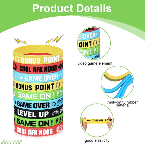 36 Pcs Video Game Bracelets, Gamer Party Favors, Silicone Rubber Wristbands for Gaming Party Decor