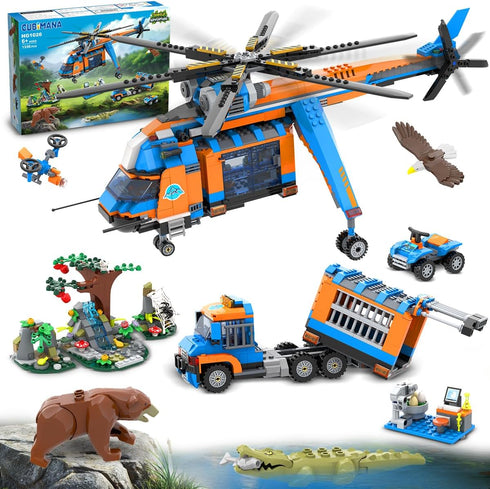 CUBIMANA City Jungle Adventurer Helicopter Building Toys - 1356PCS Forest Truck Adventure