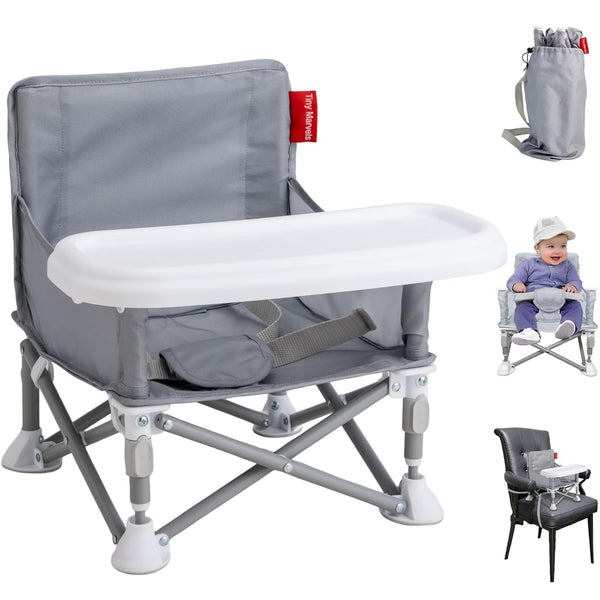 Tiny Marvels Portable Booster Seat, Foldable Baby High Chair with Removable Tray,